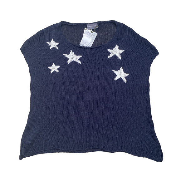NWT WOODEN SHIPS Star Cotton Tee Sweater Knit Blue Darkest Indigo White M L - Picture 5 of 10